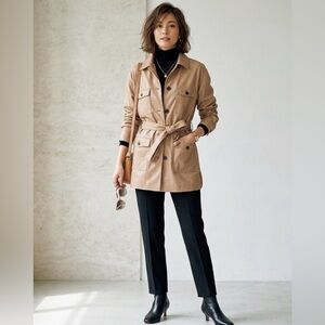 🛍️NWT Naadam Vegan Leather Belted Pocket Cargo Safari Jacket in Camel Tan Small